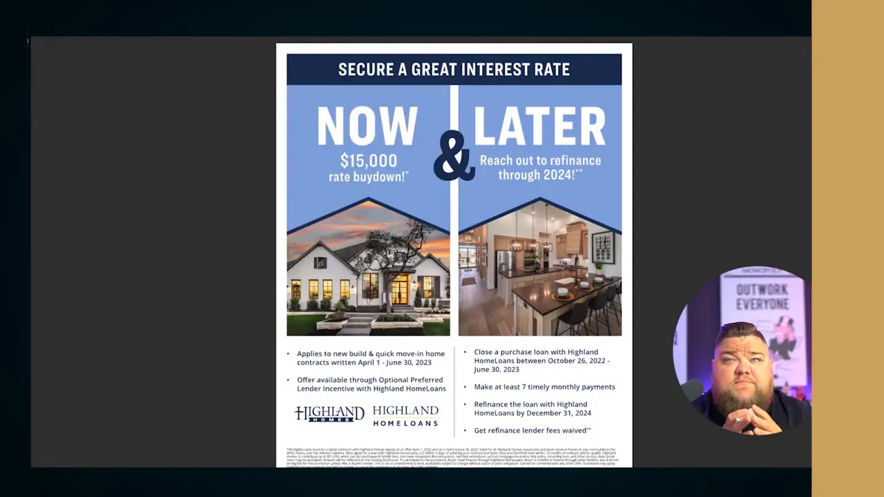 Highland Homes Now and Later incentive flyer