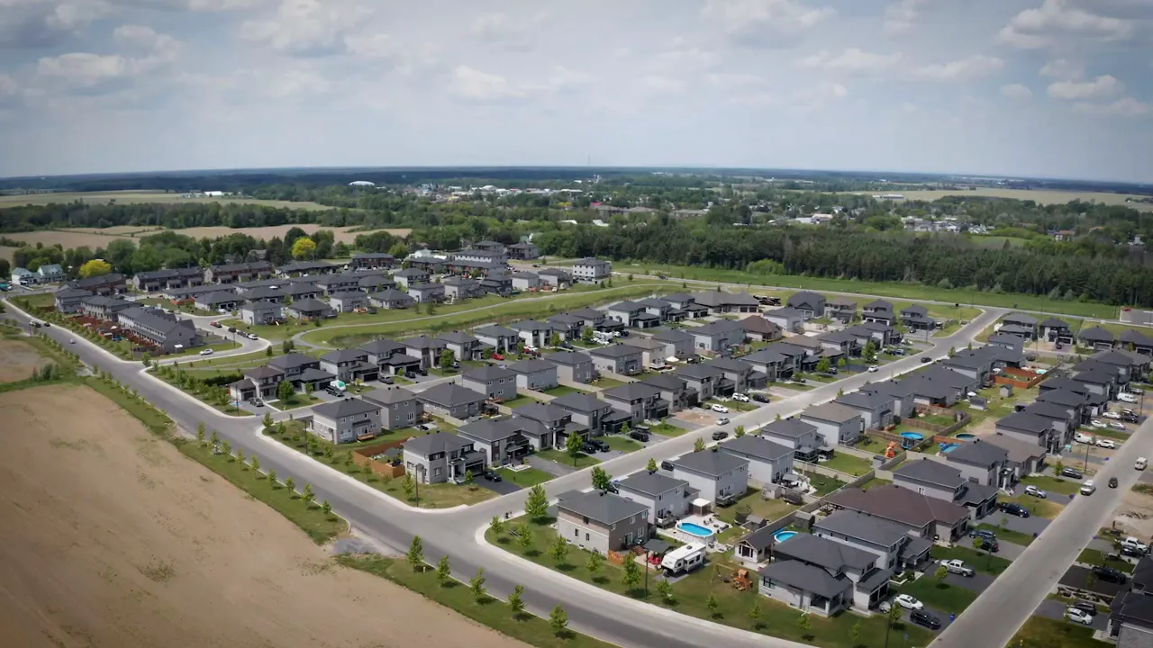 Aerial view of a large newly built suburban neighborhood