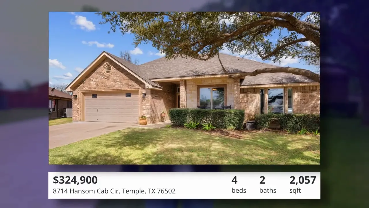 listing graphic showing front exterior price and home details