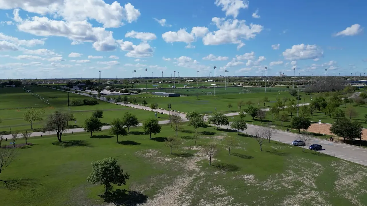 Aerial view of a large park and sports fields in Round Rock TX