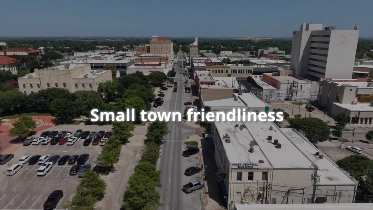Aerial view of Temple with text reading big city convenience and small town friendliness