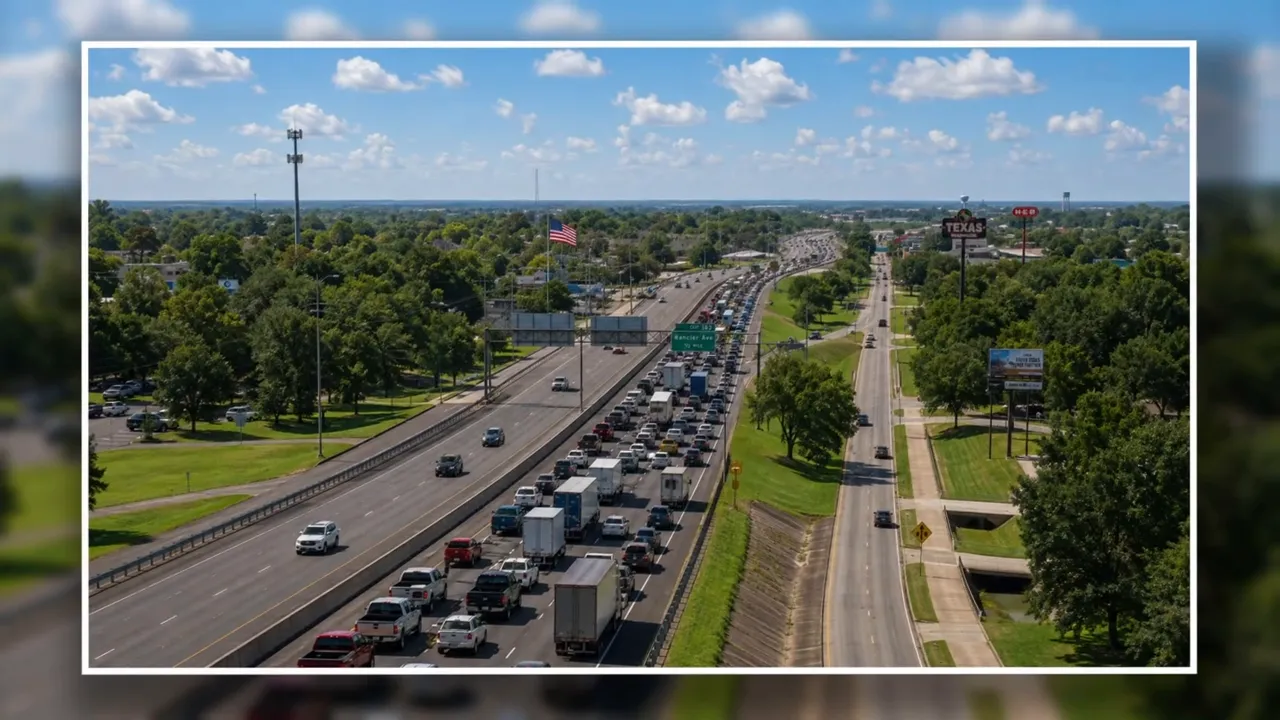 Heavy traffic filling multiple lanes of a divided highway