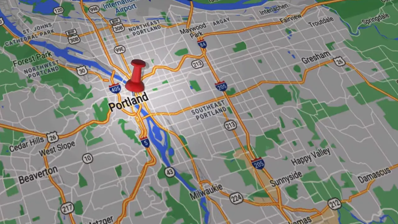 Map with pushpins marking Portland area