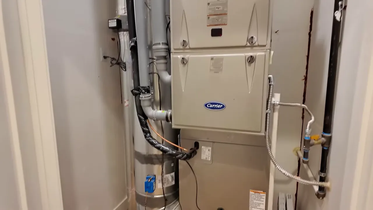 Indoor mechanical system with furnace ducts and utility connections