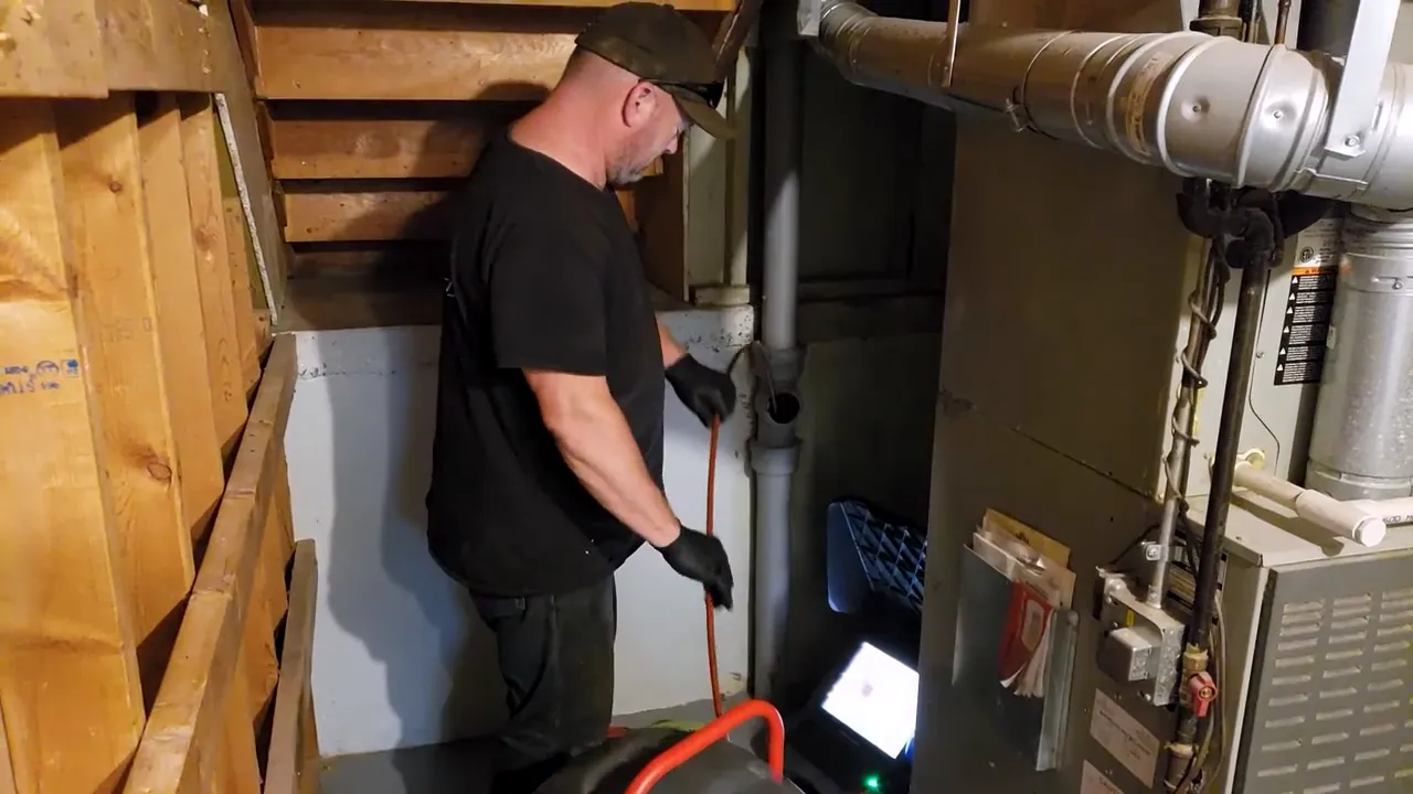 Inspector examining plumbing lines during a home inspection