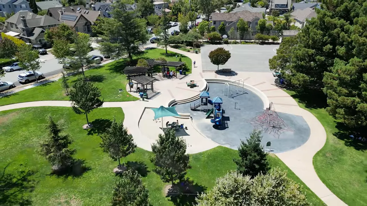 Aerial view of parks with text showing nineteen parks in Burlingame