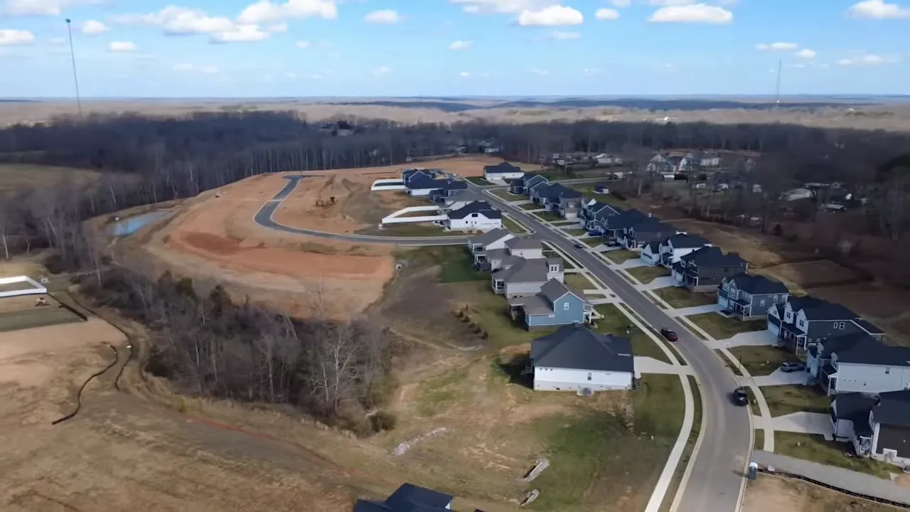Aerial view of Ridgevale neighborhood and cleared development area