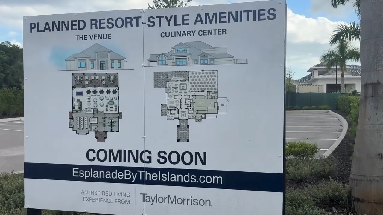 Sign showing planned resort style amenities and culinary center coming soon