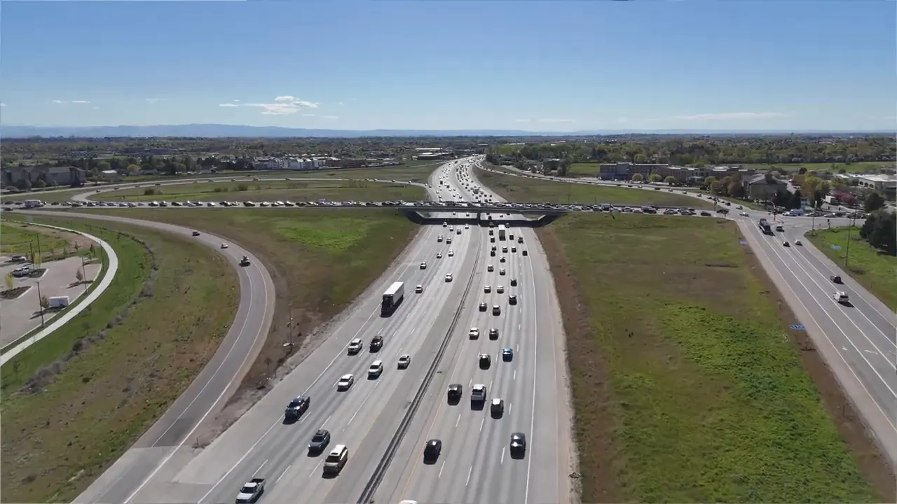 Aerial view of roads and traffic flow near Kuna, Idaho