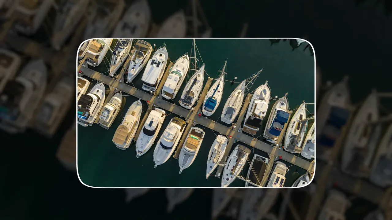Aerial view of boats in marina