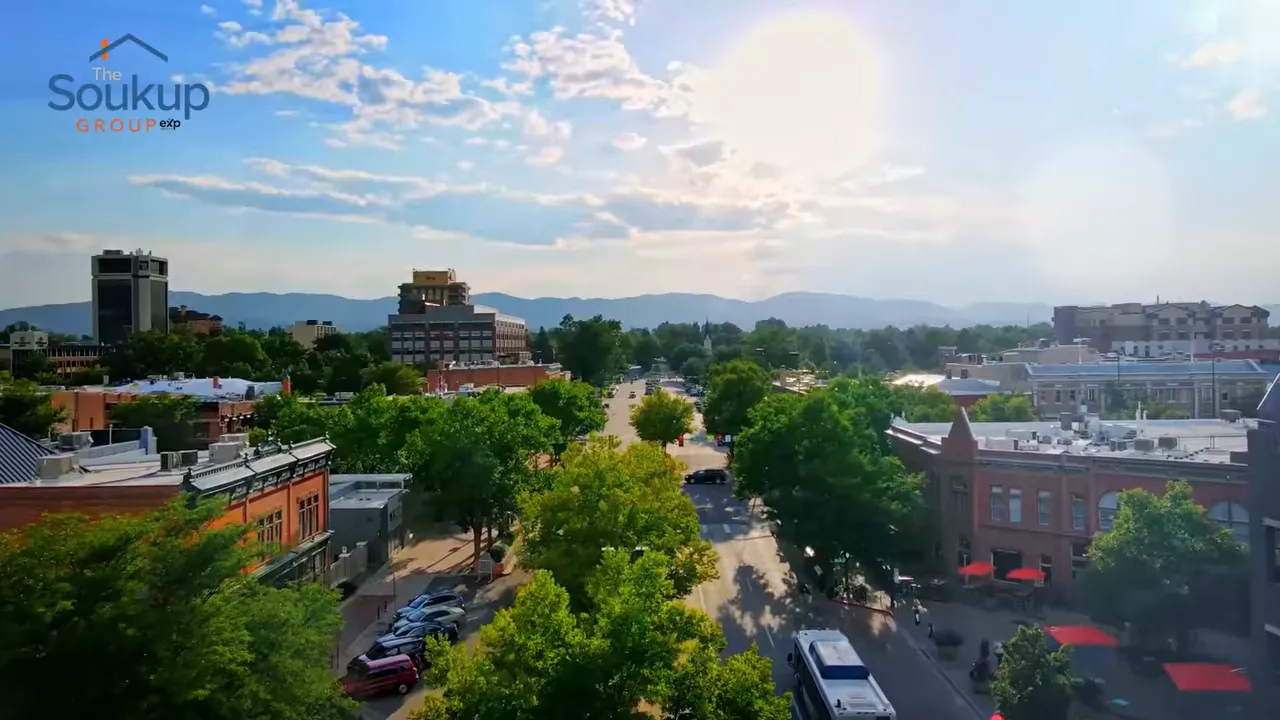 Aerial view of Fort Collins, Colorado showing well-kept streets and downtown area