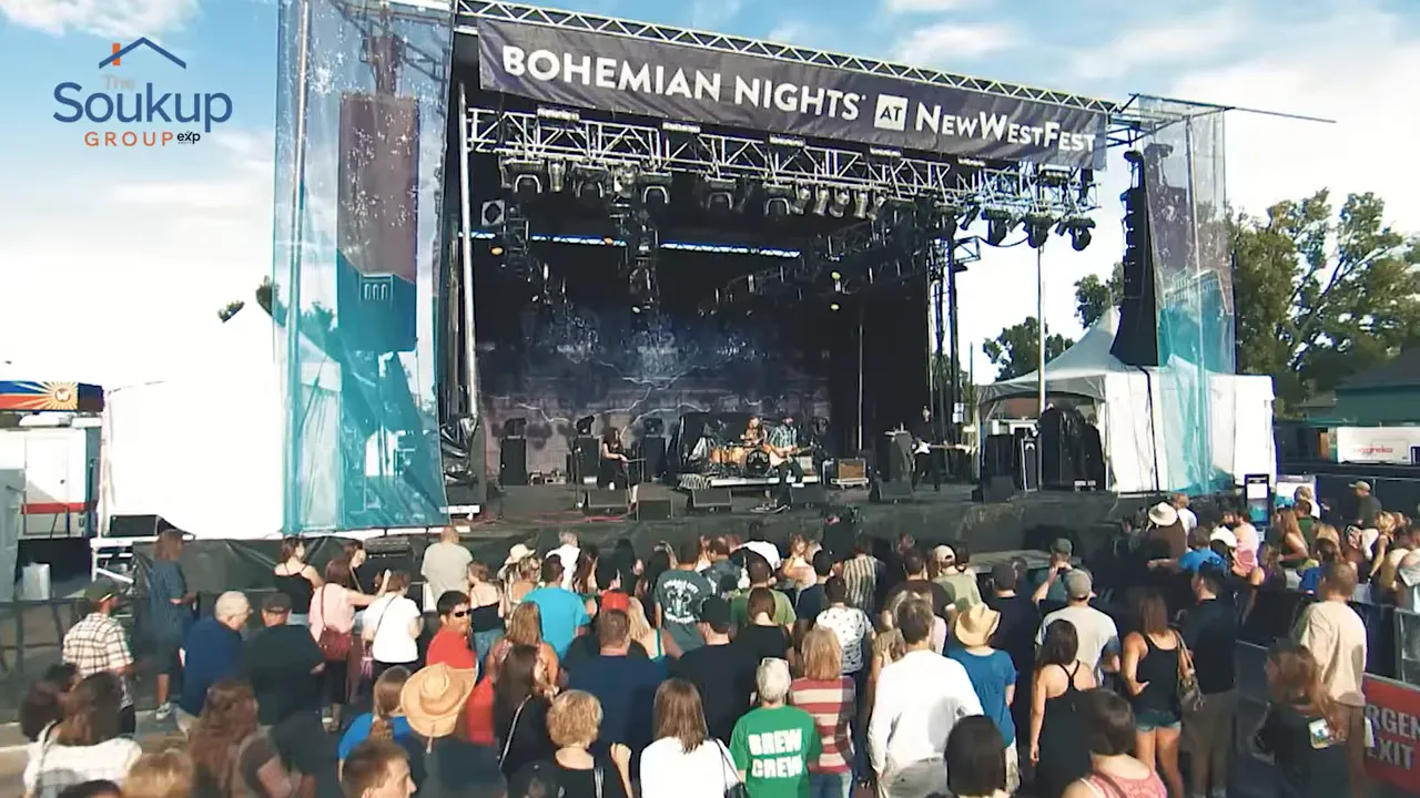 Crowd at Bohemian Nights outdoor music stage in Fort Collins