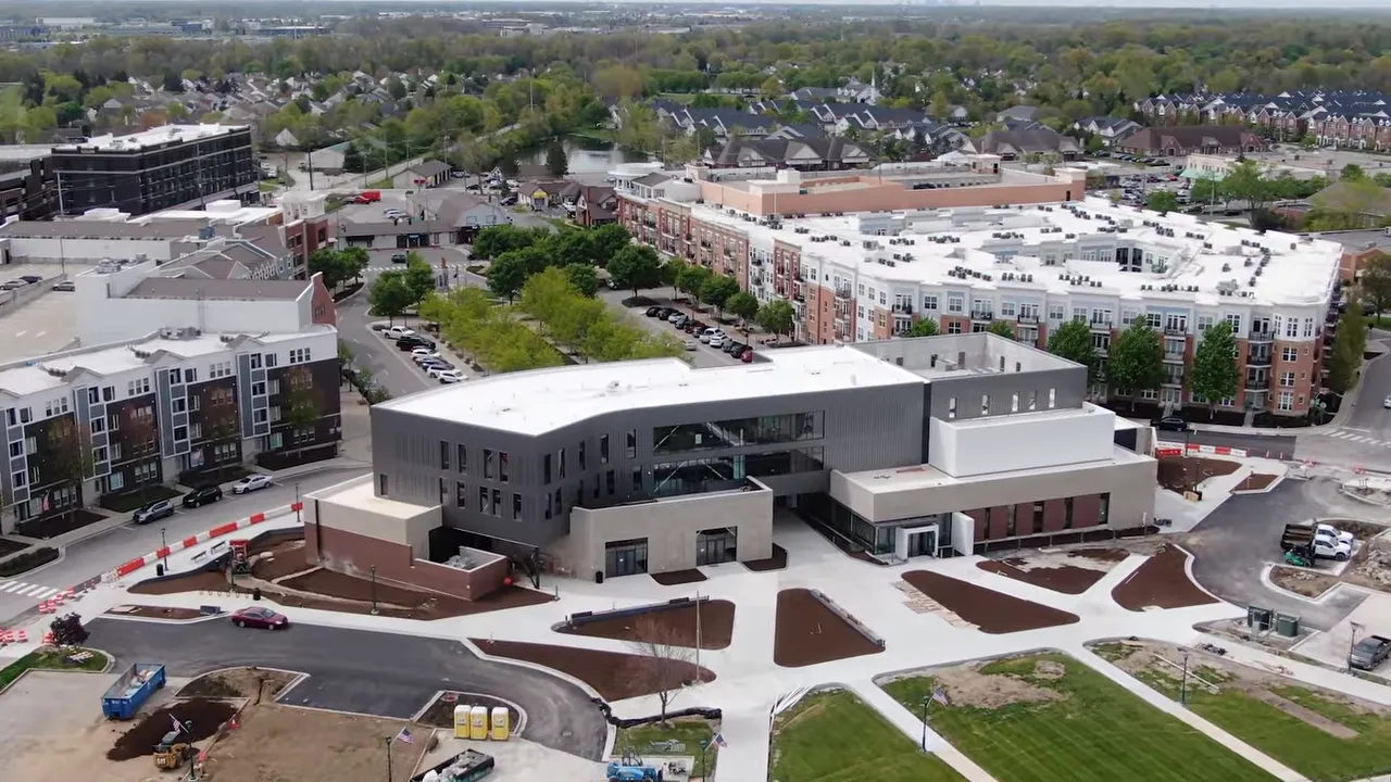 Aerial view of Fishers District mixed use development