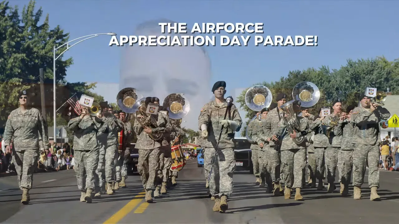 Air Force Appreciation Day Parade with military members marching and holding ceremonial instruments in Mountain Home, Idaho