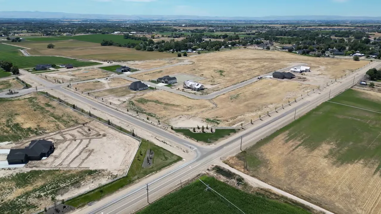 Aerial view of Caldwell area surrounded by agricultural fields