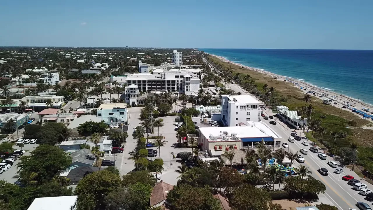 Aerial view of Delray Beach with coastline and beachfront neighborhoods