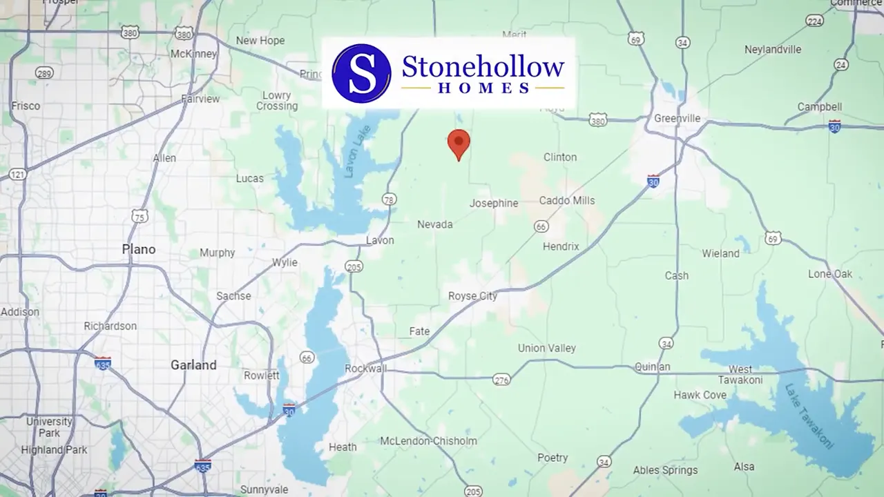 Map graphic showing Stonehollow Homes location near Nevada Texas