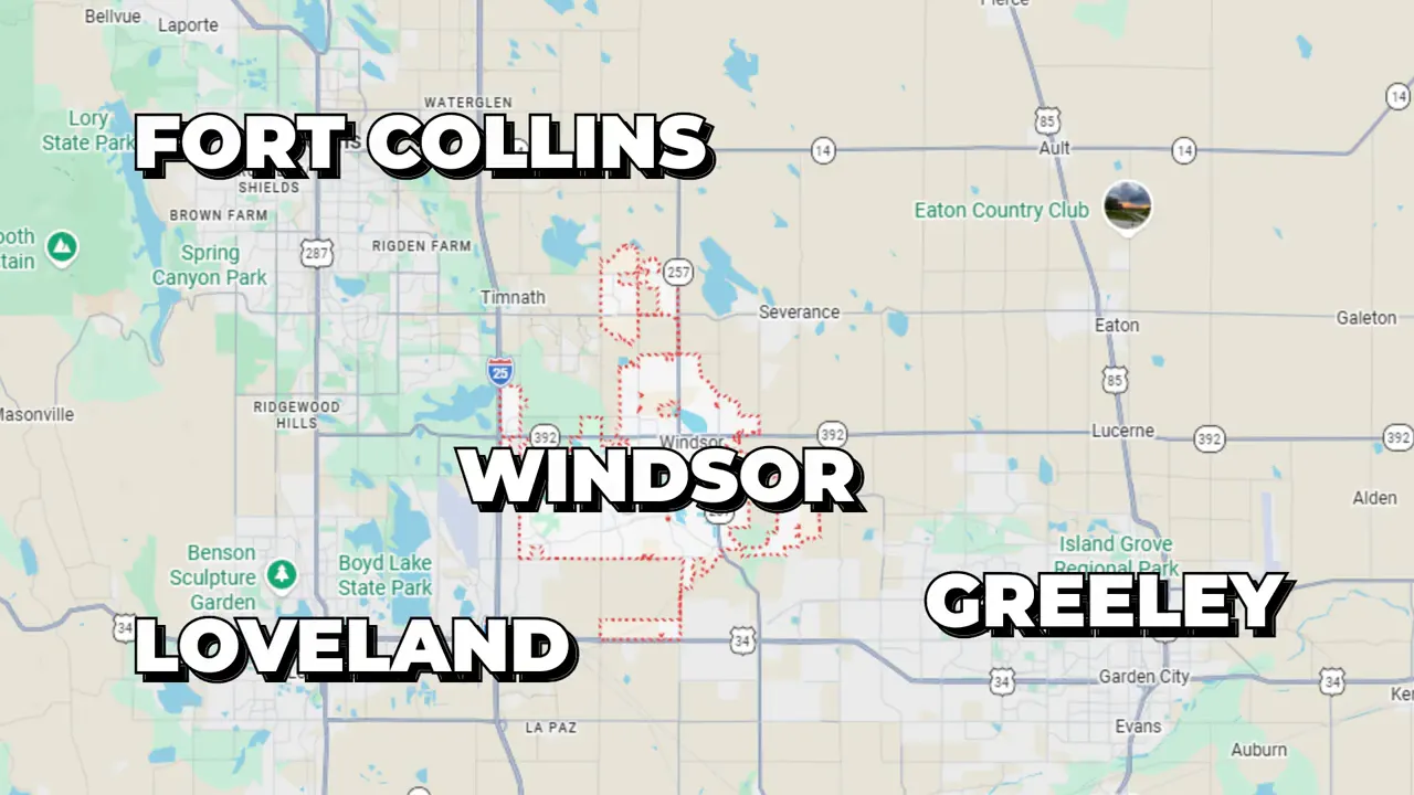 Map labeled Fort Collins Loveland Windsor and Greeley