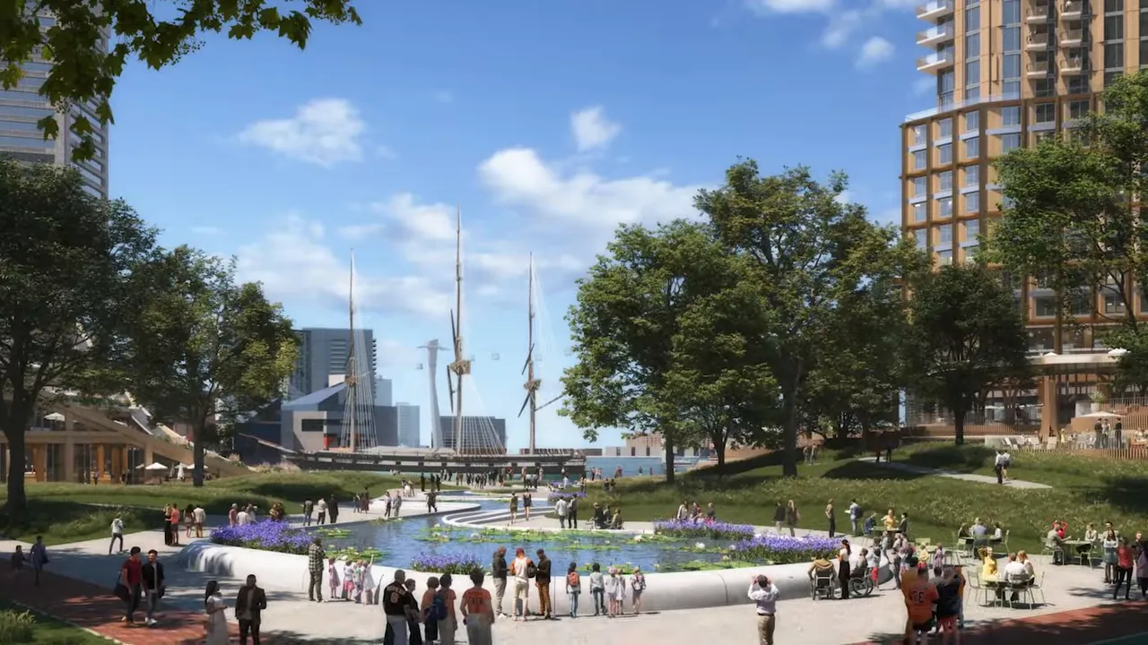 Rendering of a mixed-use development park with text reading 9000 permanent jobs