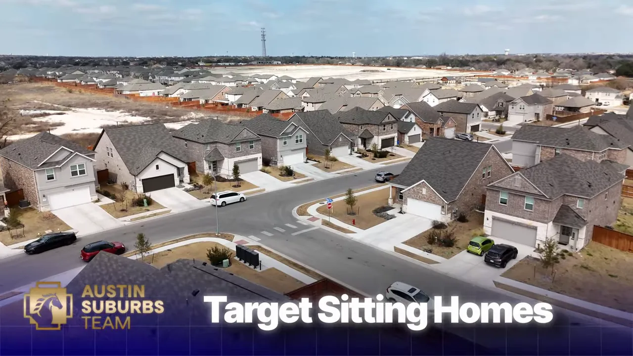 Aerial neighborhood view with text reading Target Sitting Homes