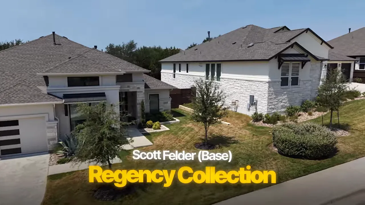Two Scott Felder homes labeled Regency Collection and Prestige Collection