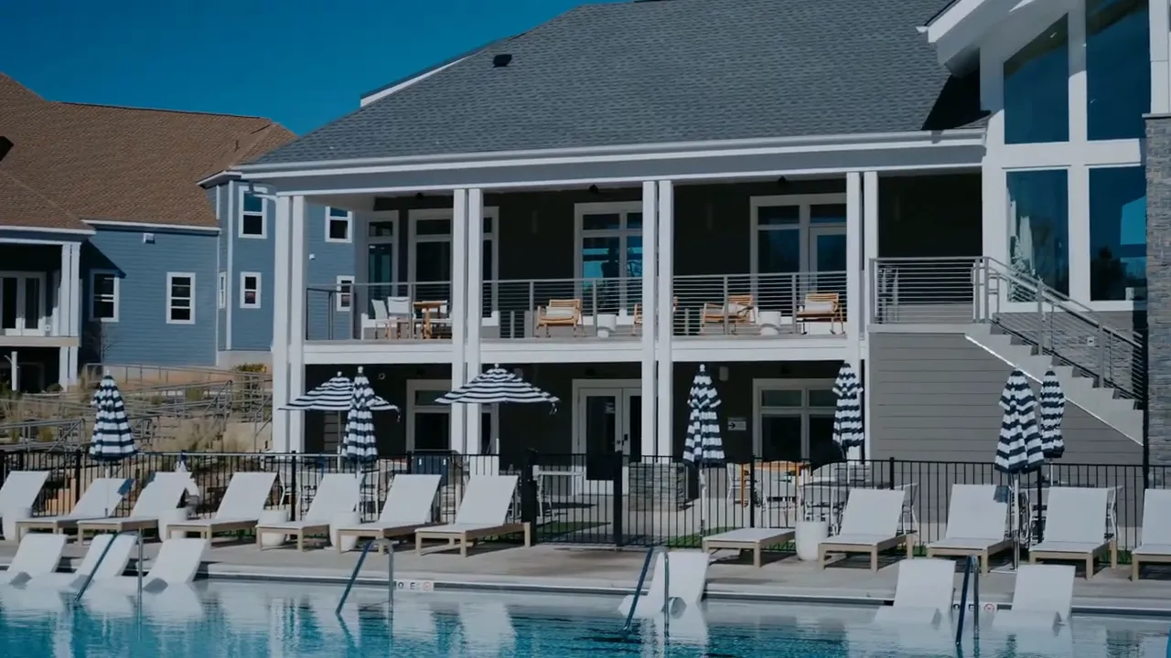 Modern pool deck at a new Sherrills Ford neighborhood