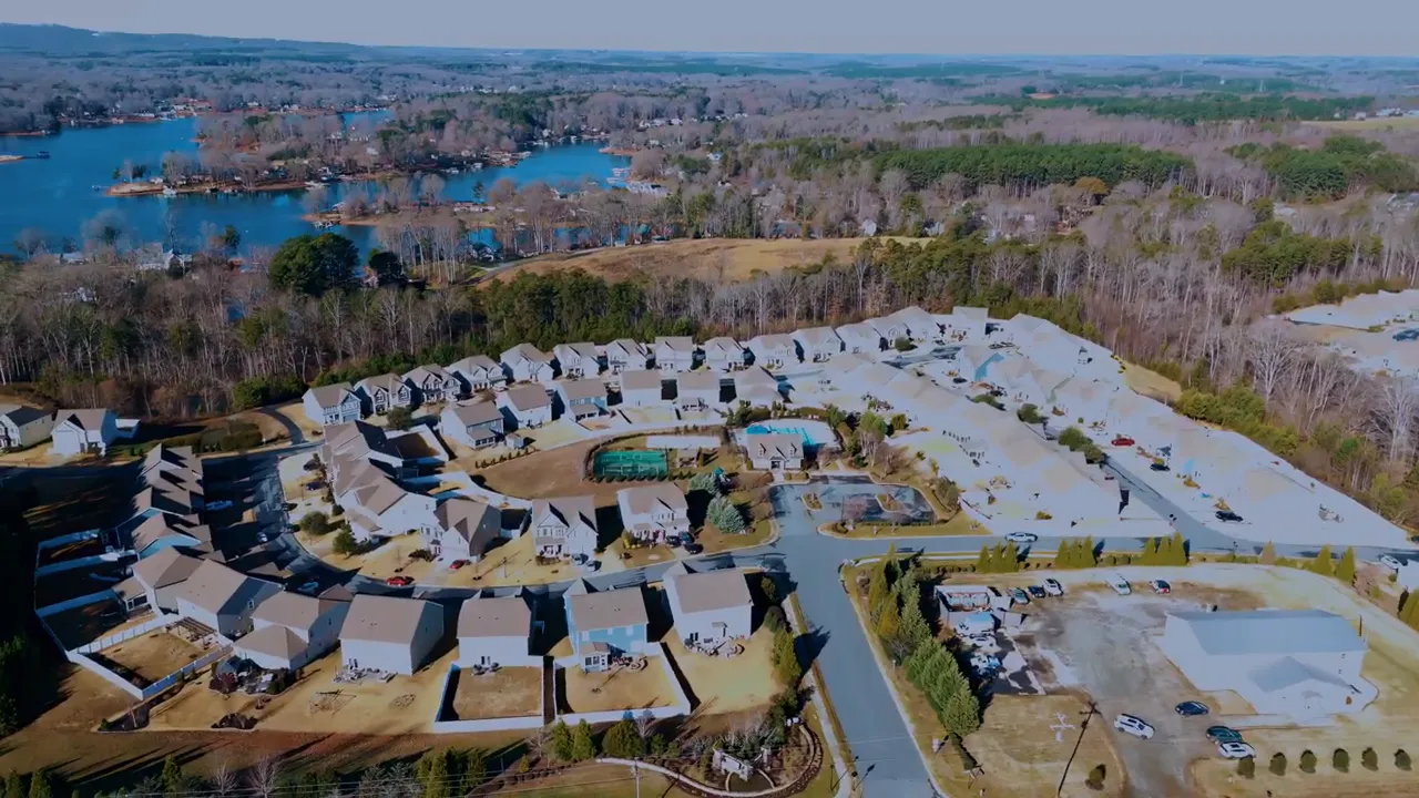 Aerial view of Lake Norman shoreline and homes near Sherrills Ford