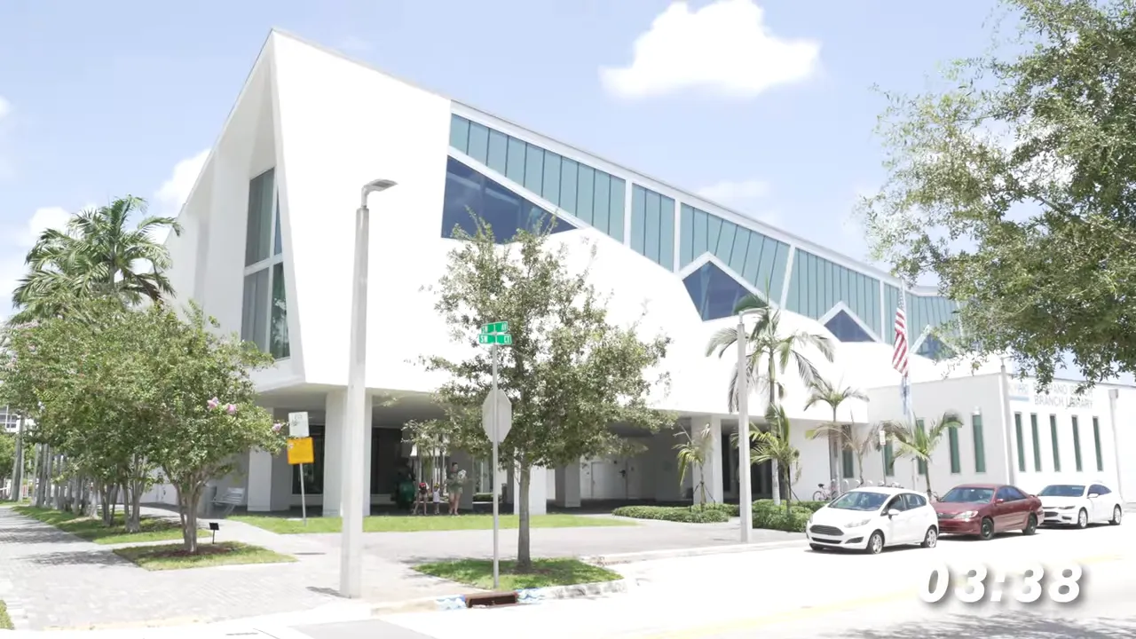 Pompano Beach Cultural Center exterior at dusk
