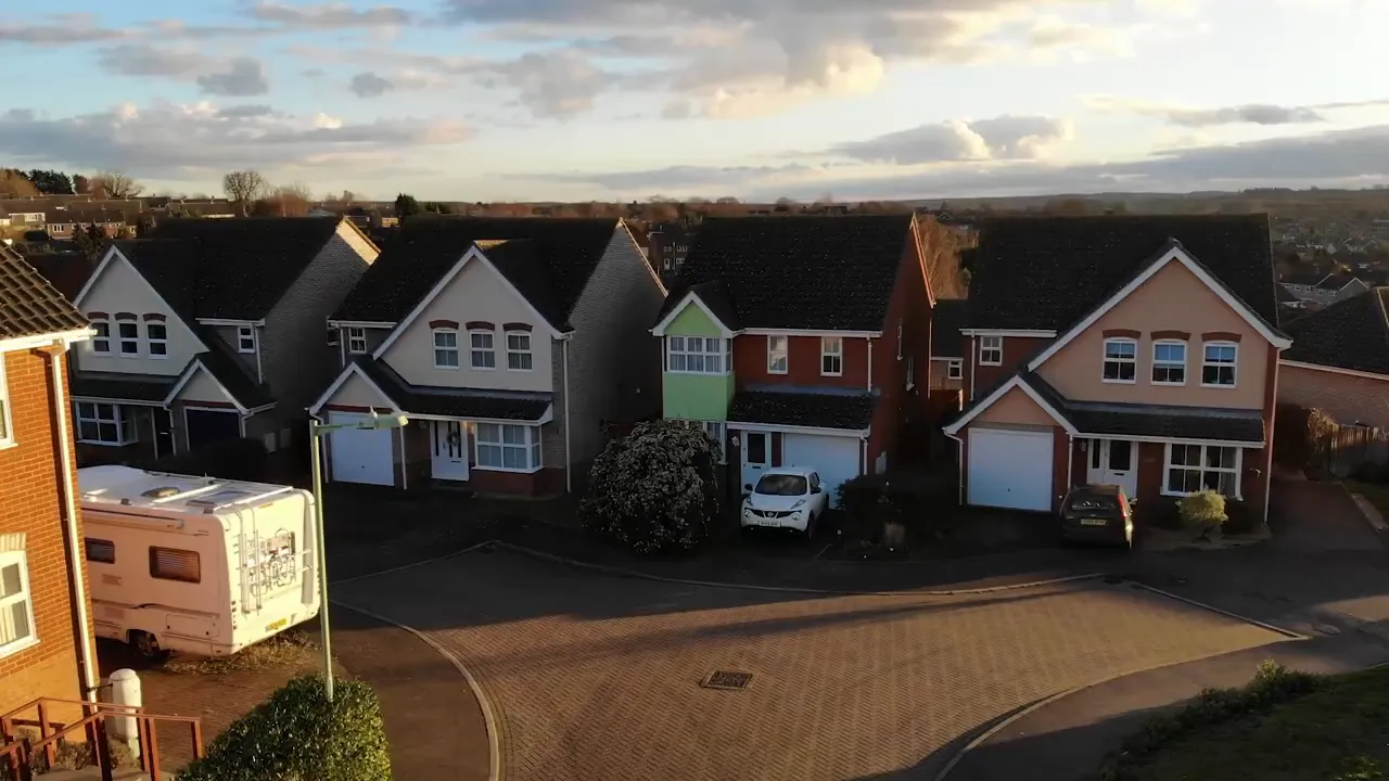 Aerial view of a neighborhood with newly built homes
