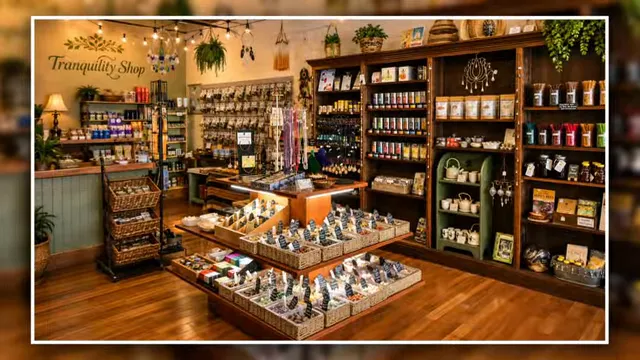 Shelves of colorful candles and gift items inside Tranquility Shop