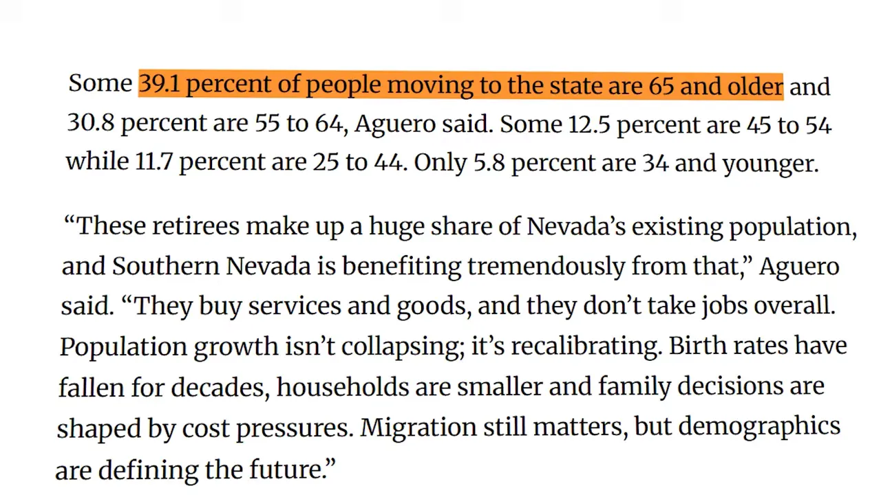 Highlighted report showing migration percentages for residents age 55 and older