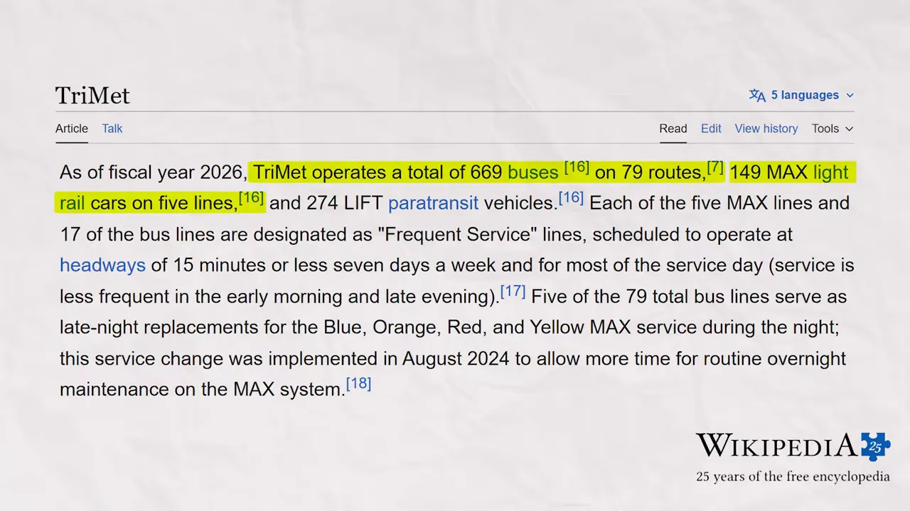 Screenshot of TriMet information on buses and MAX light rail lines