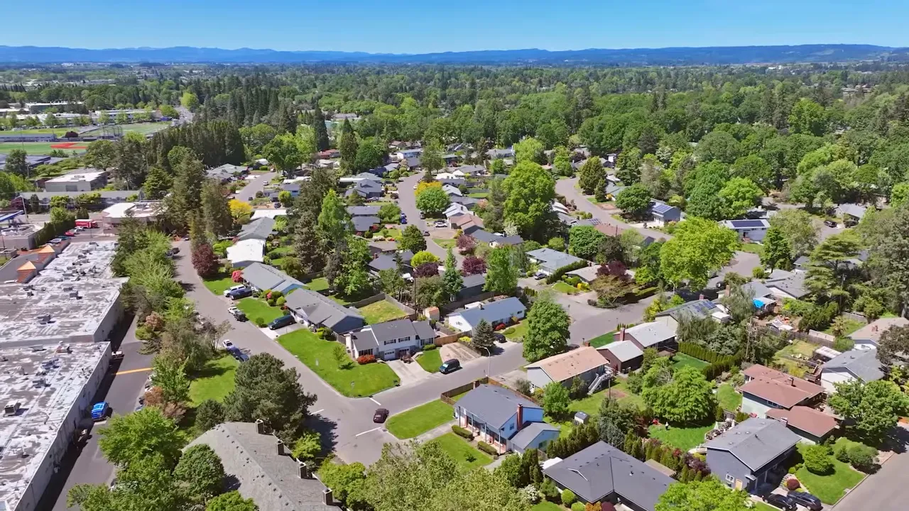 Aerial view of residential neighborhoods on the Portland Westside
