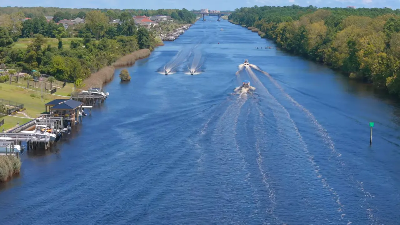 Aerial view of boats traveling along the Intracoastal Waterway