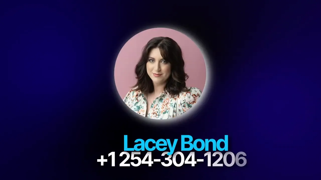 Circular headshot inside a contact graphic on a dark blue background with a prominent phone number displayed.