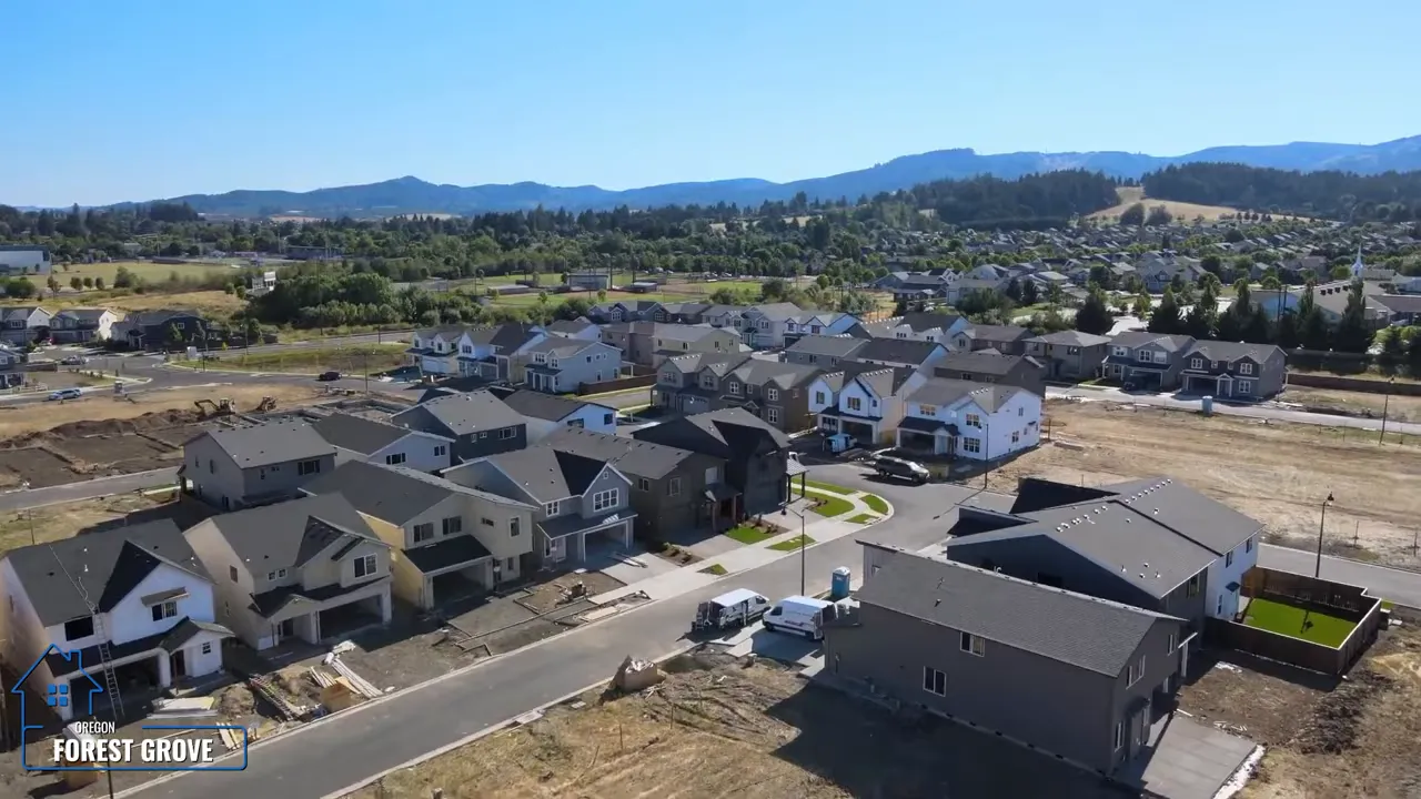 New Forest Grove subdivision with completed homes and active construction lots
