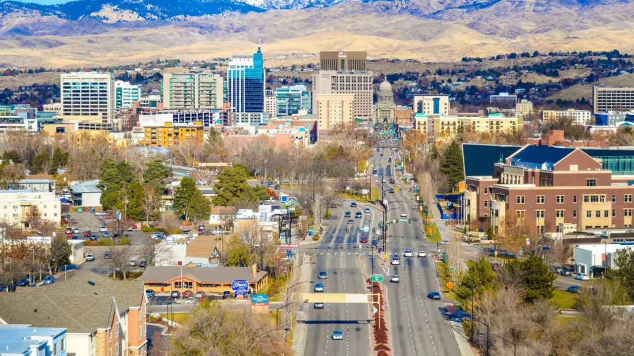 Aerial view of Boise with busy streets and downtown skyline