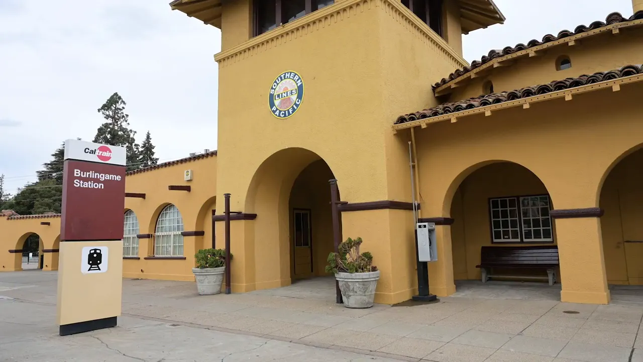 Historic yellow train station building
