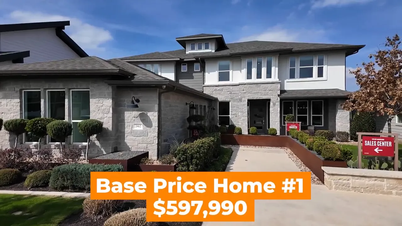 Two story model exterior with base price home number one text