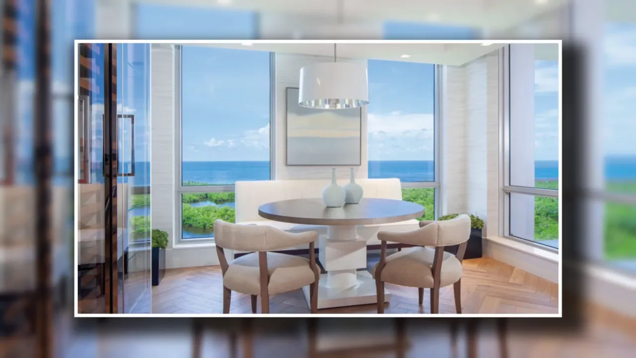 Dining room with large windows and water views