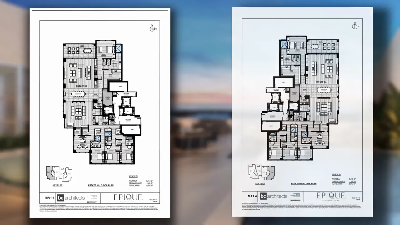 Two black and white floor plan sheets displayed side by side