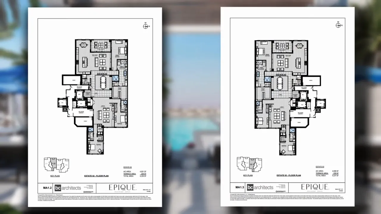 Two additional black and white floor plan sheets displayed side by side