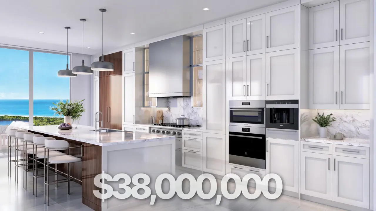 Luxury kitchen rendering with large text showing 38000000
