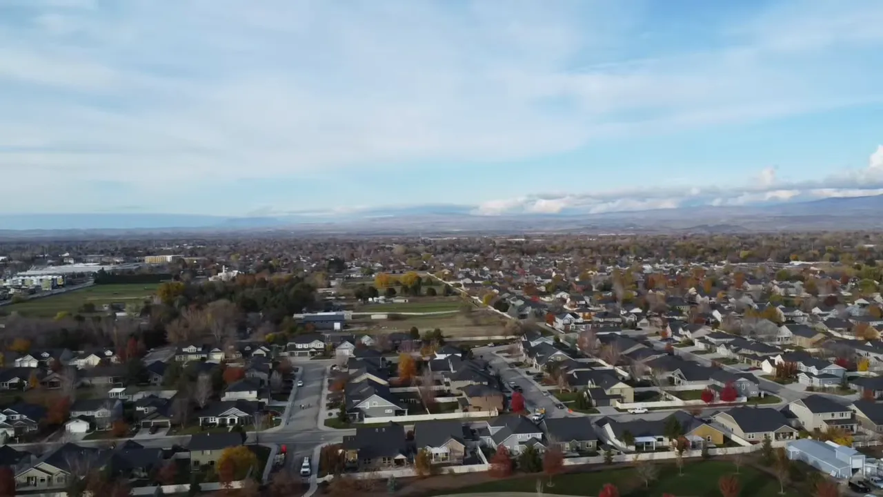 Aerial view of Boise metro neighborhood streets and homes