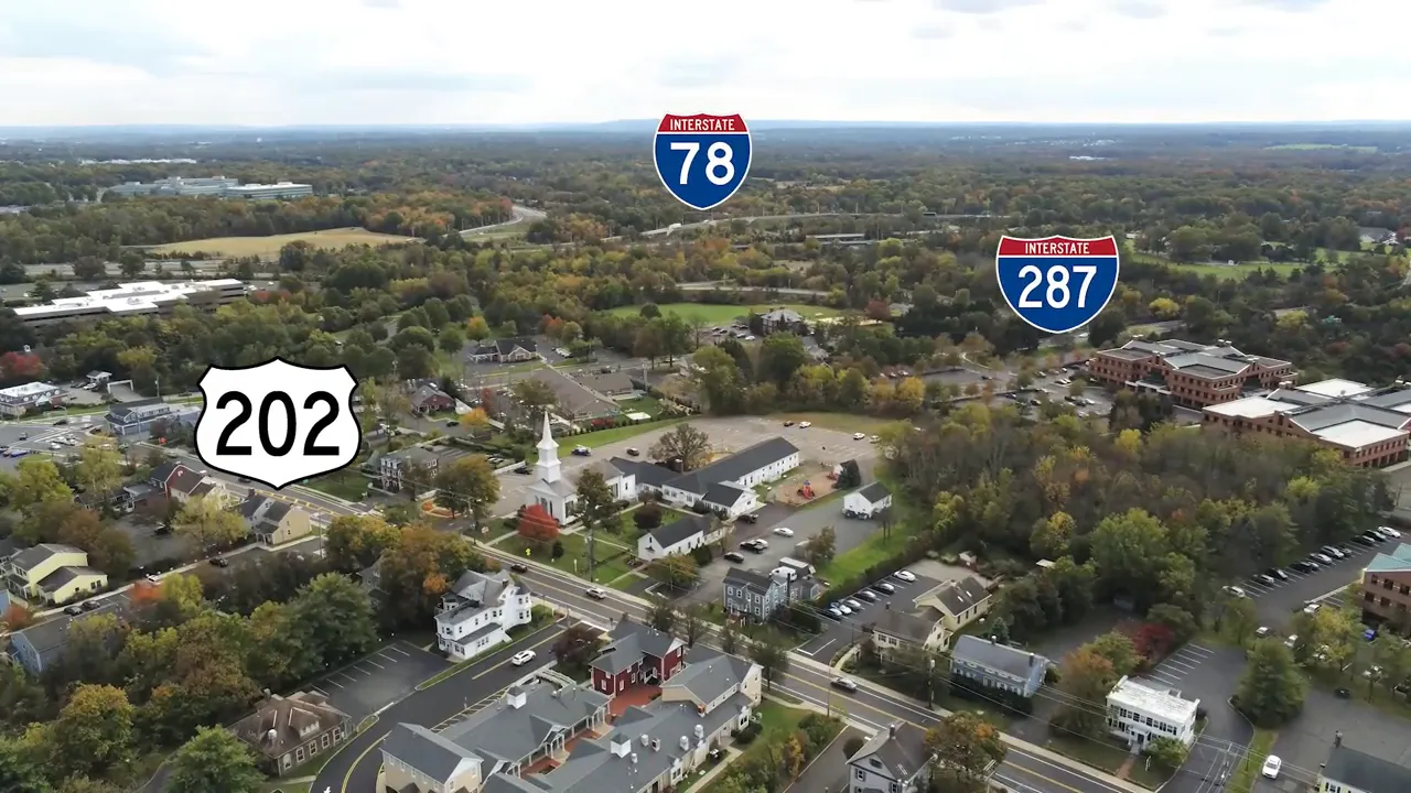 Aerial view of Bernards Township area showing Route 202 and interstates I-78 and I-287