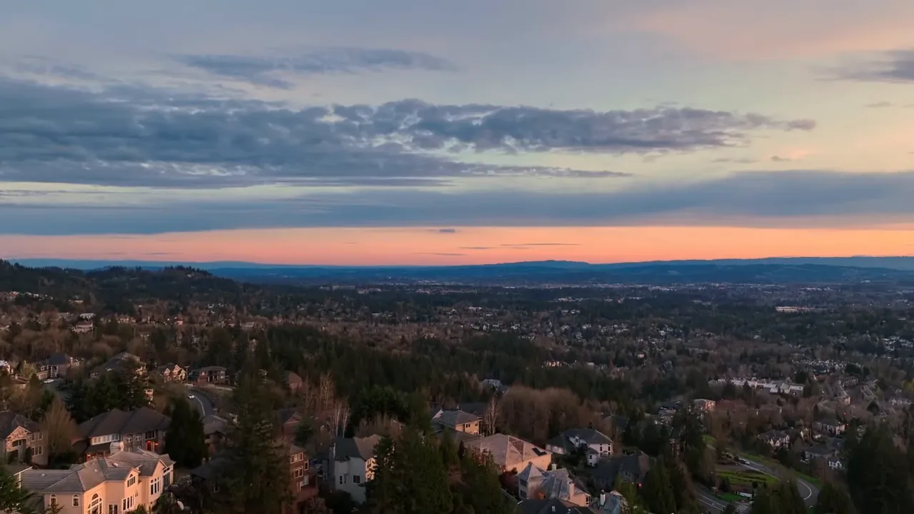 Sunset view across Forest Heights and the Portland metro area