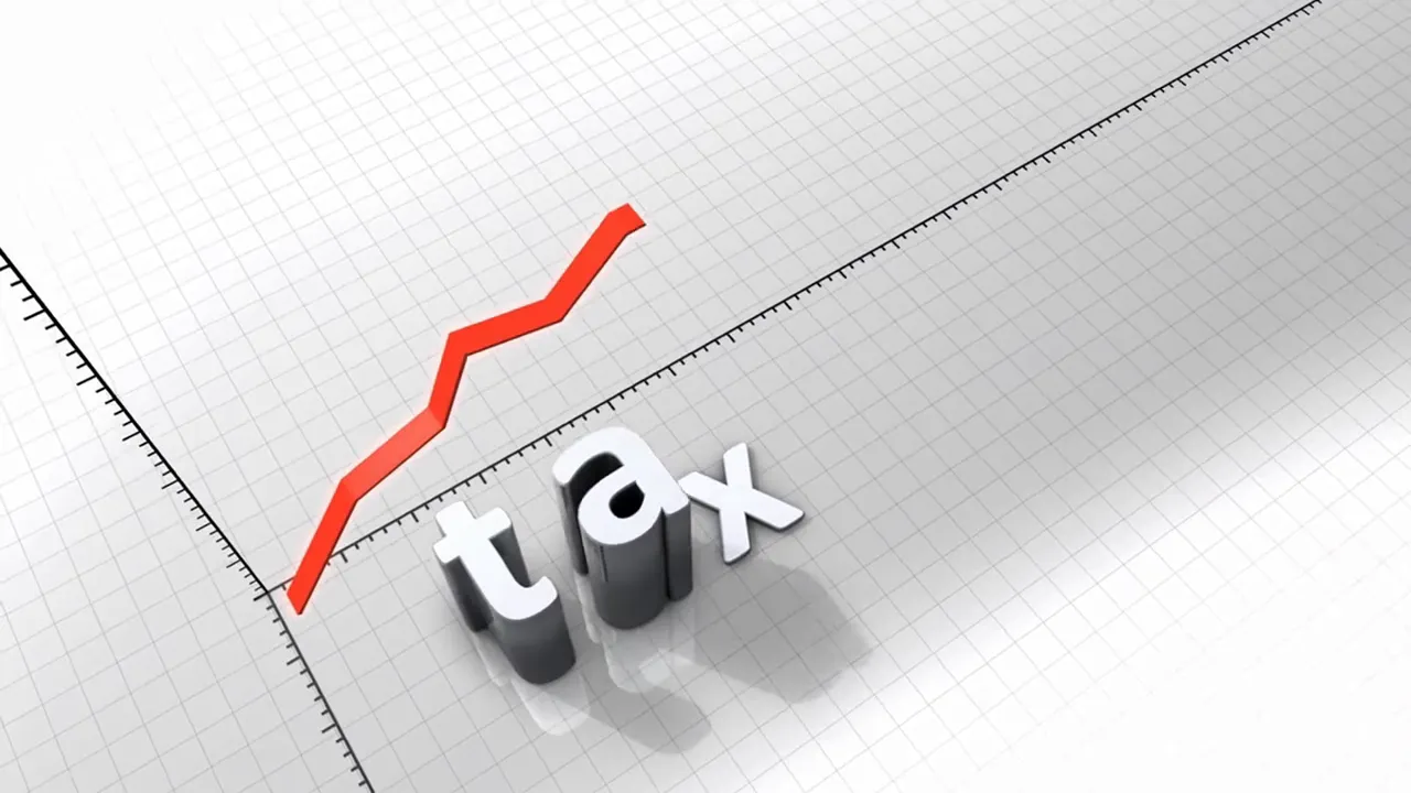 Rising graph with highlighted increase and the text ‘tax’ on a grid