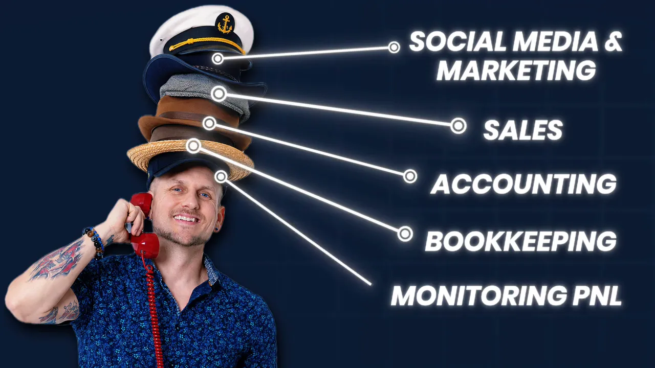 Person balancing stacked hats