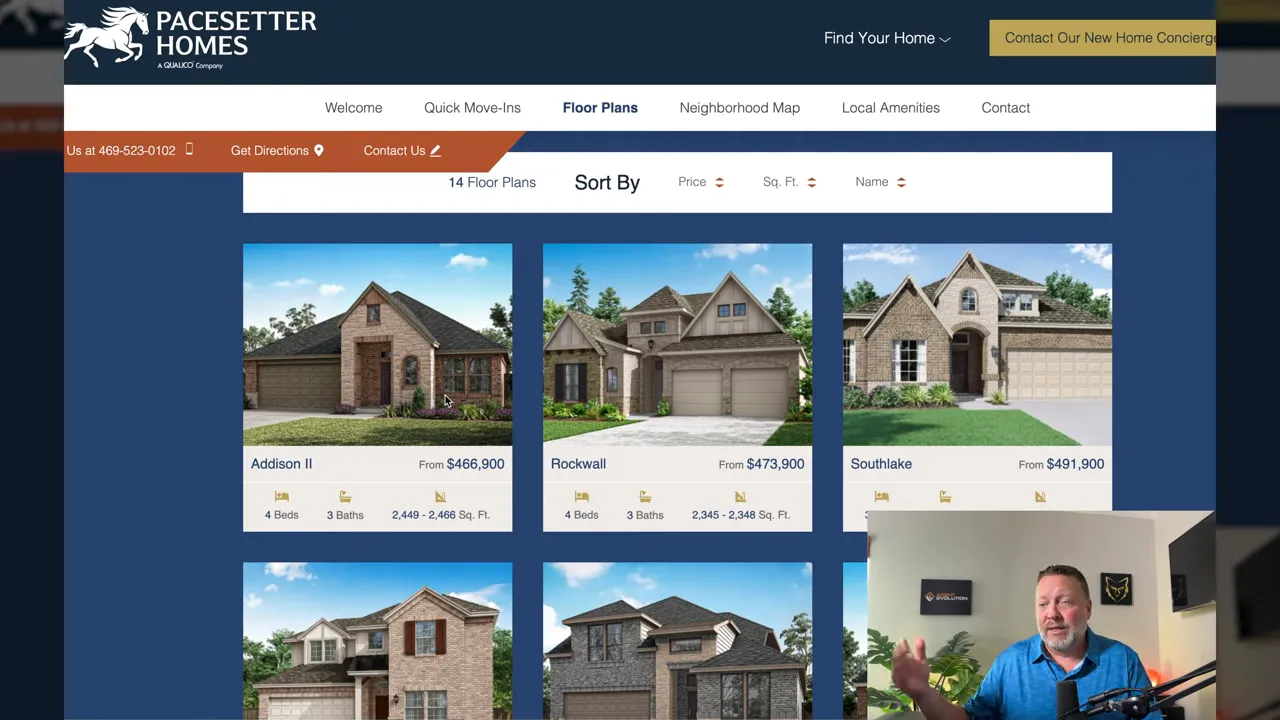 Pacesetter Homes Park Hills floor plans page with model tiles and starting prices