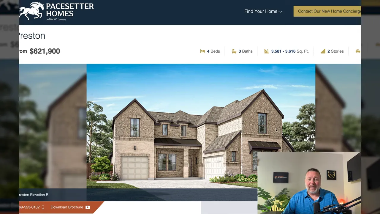 Pacesetter Homes Preston elevation rendering for Park Hills Rockwall TX